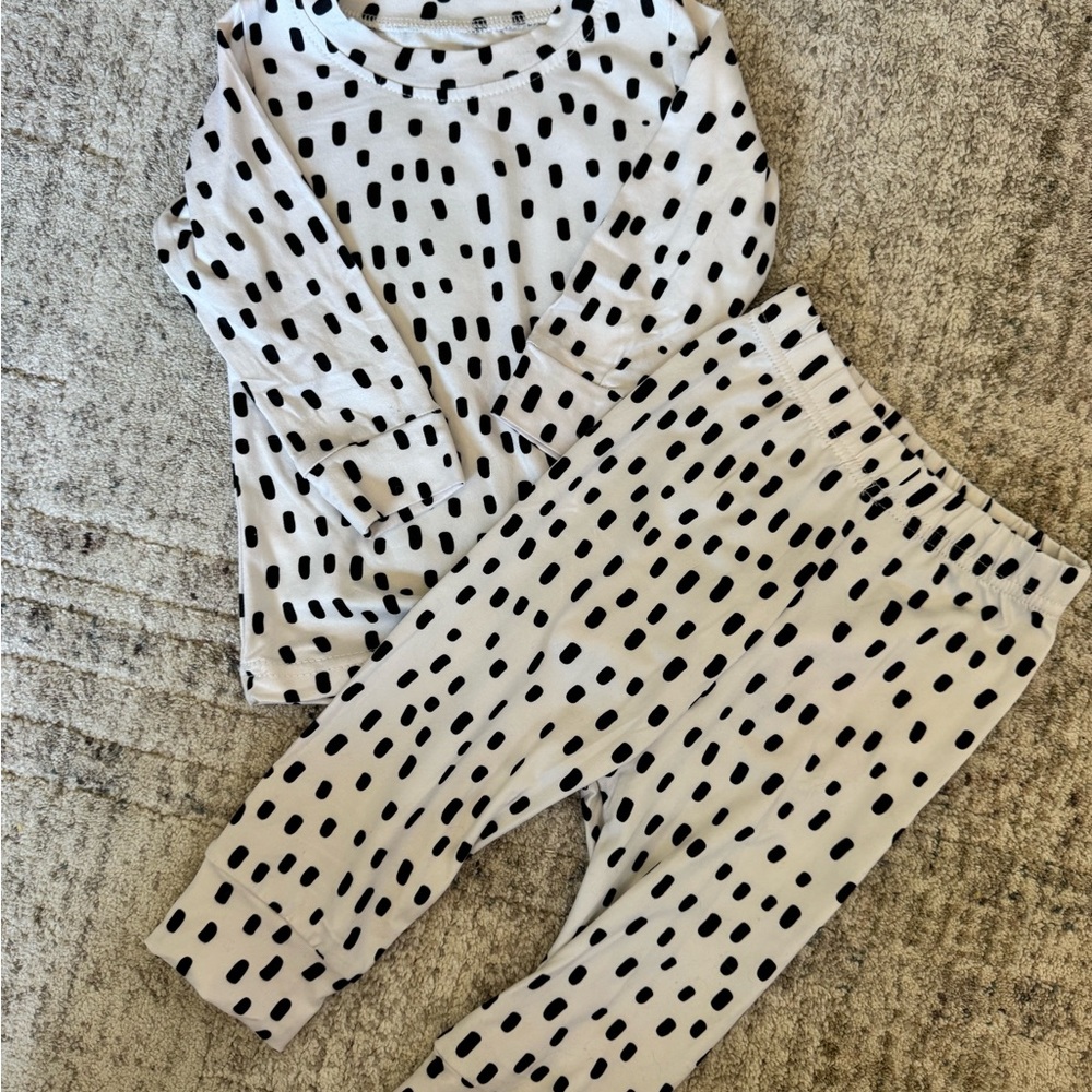 Black Dot White Two-Piece Kids Loungewear Set